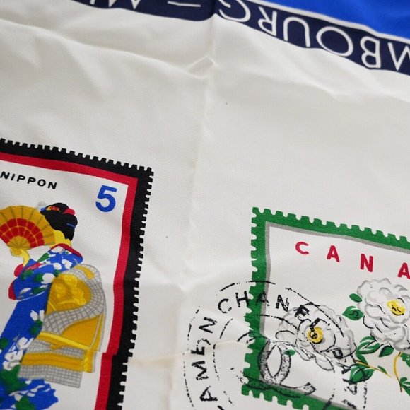 CHANEL CC Logo Stamp Pattern Scarf Handkerchief 100% Silk Blue Accessory 61RJ341 - Picture 5 of 11